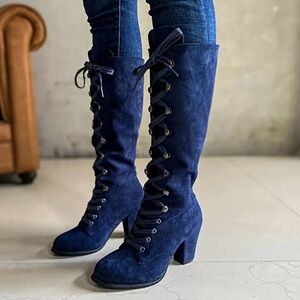 Solid Color Chunky Heel Boots, Fashion Lace Up Dress Boots, Knee High Boots